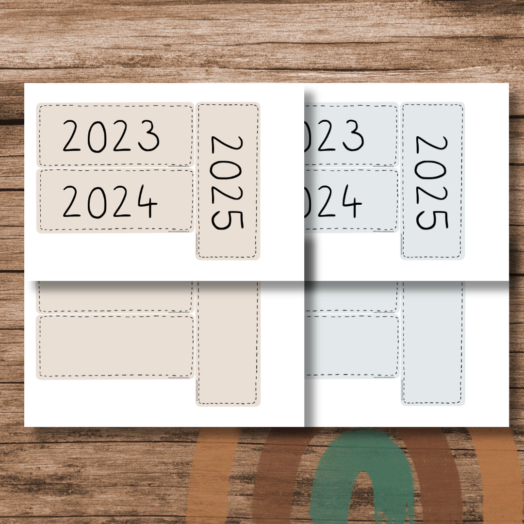 Jahreszahlen Klassenkalender - Boho Regenbogen in beige und blau