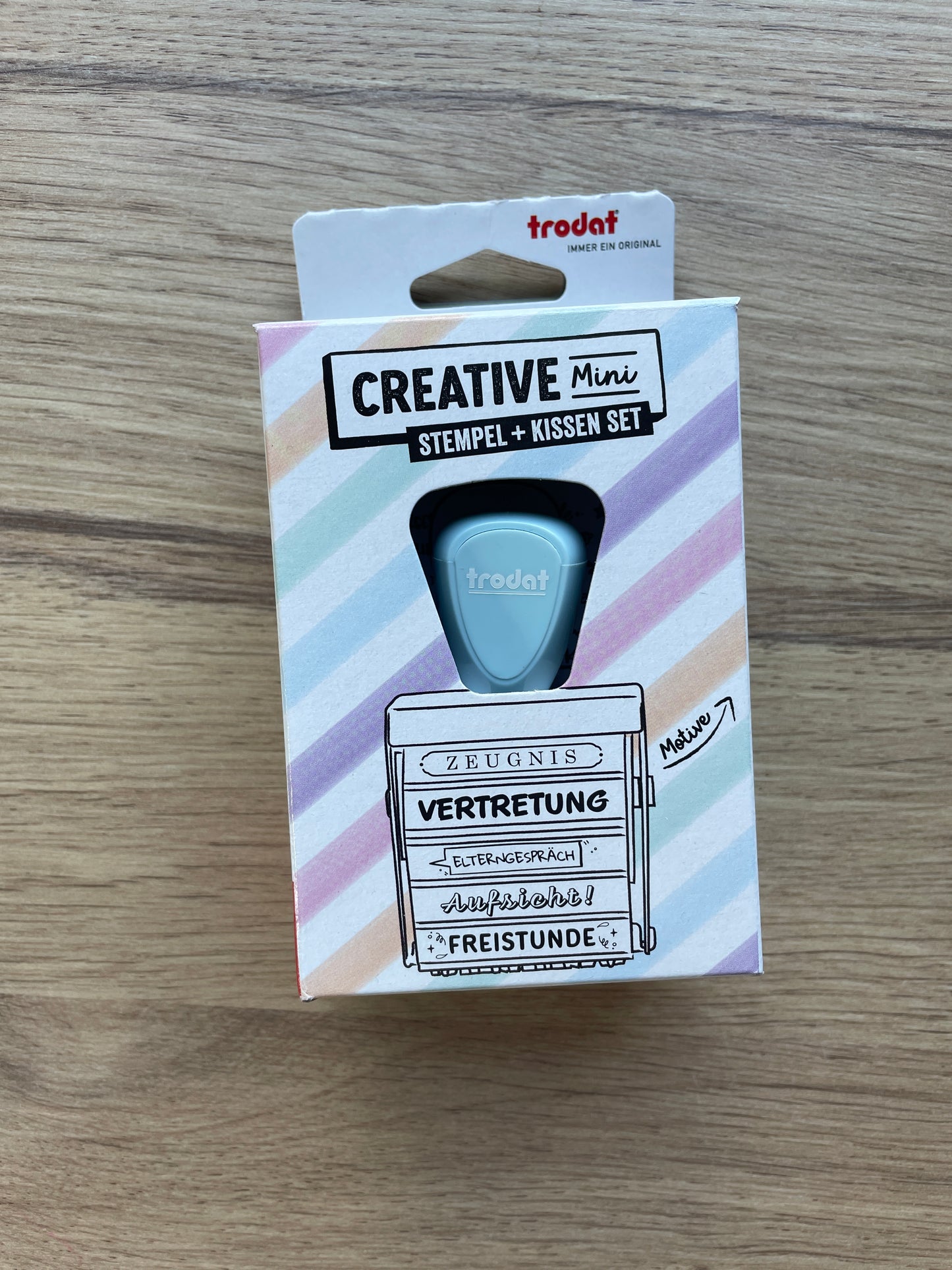 Stempel Schulplaner pastellblau - 12 Motive + 3-farbiges Stempelkissen