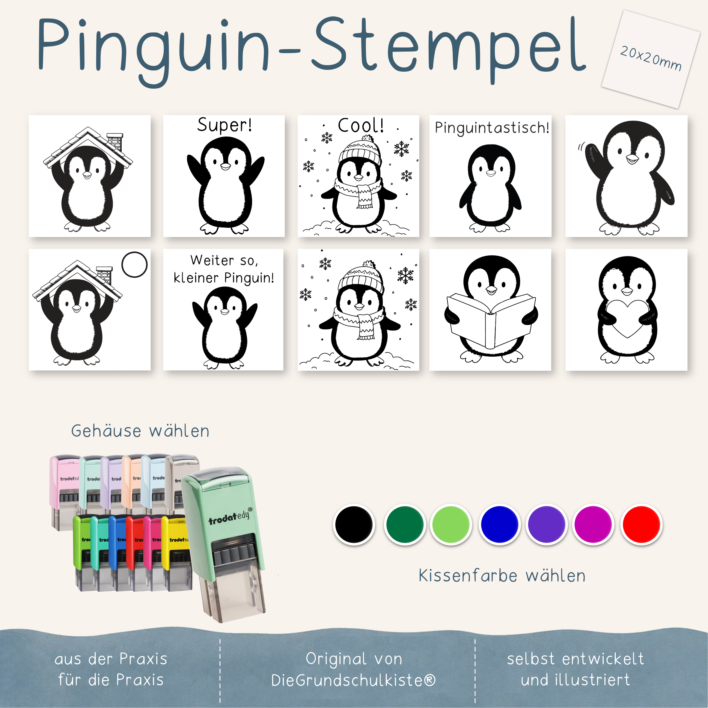Stempel Pinguin - Schulstempel (20x20mm)
