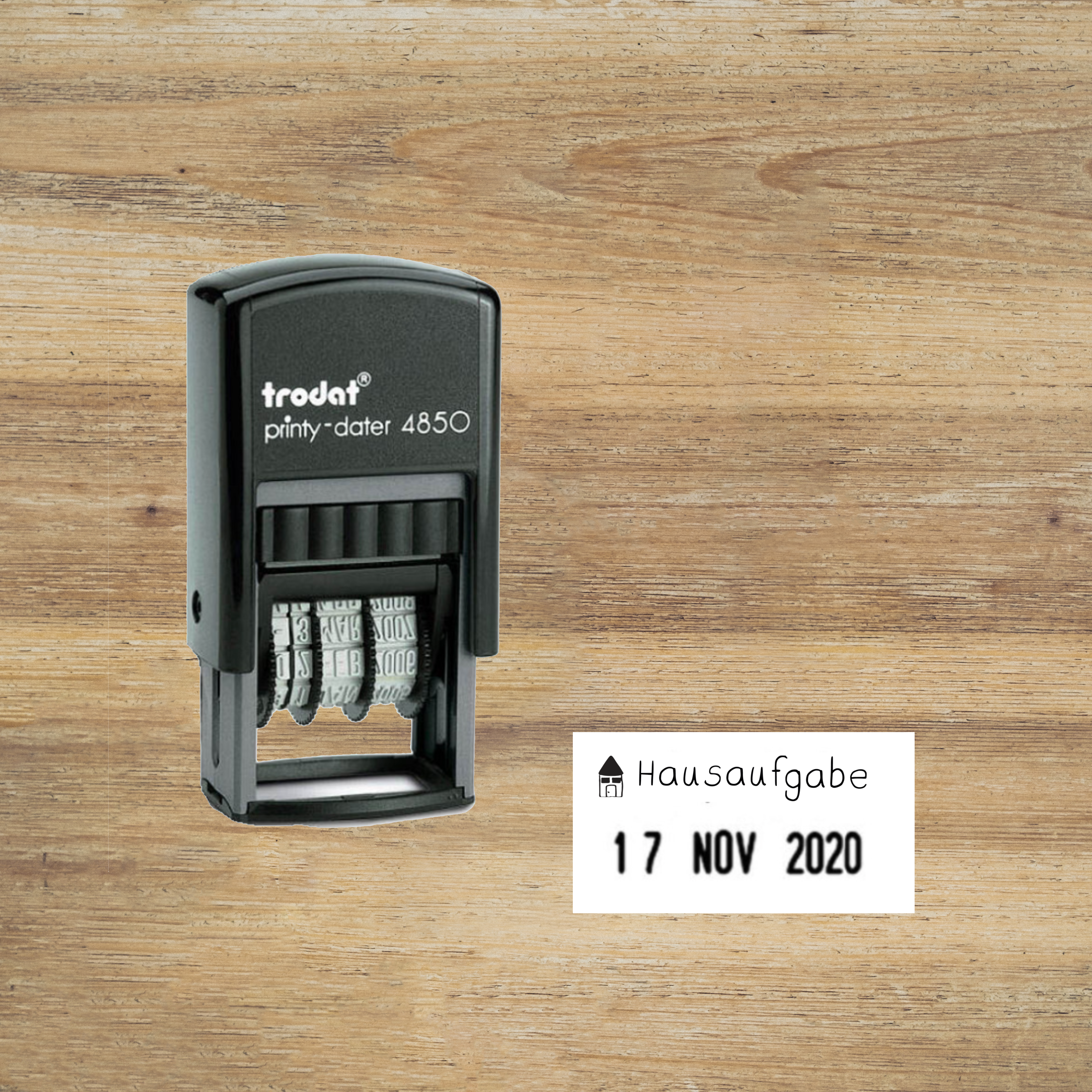 Hausaufgabenstempel mit einstellbarem Datum (Abdruckfläche 25x5mm)