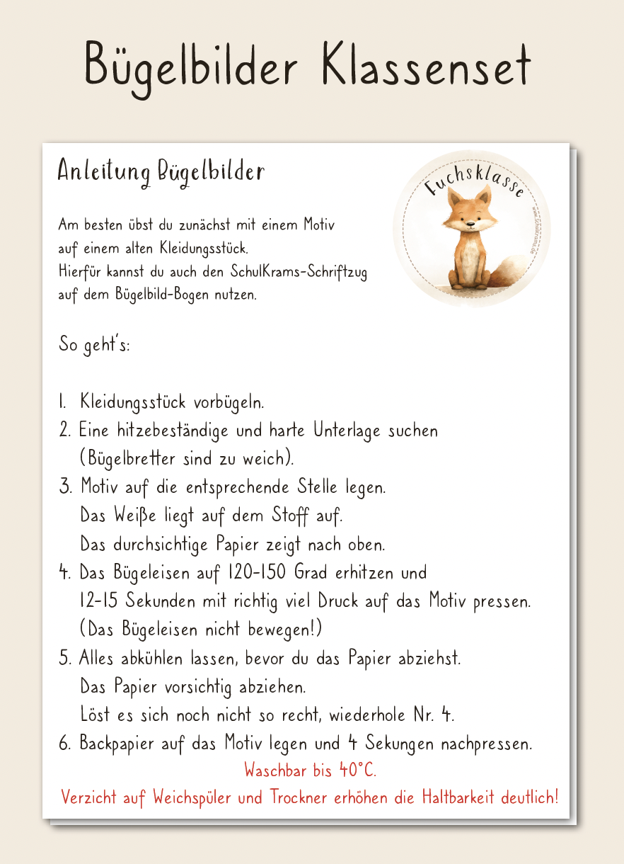 Bügelbilder Klassenset - Fuchsklasse