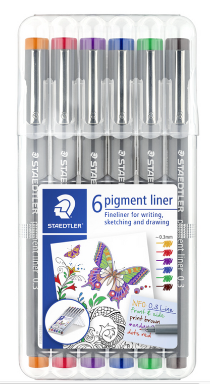 STAEDTLER Fineliner Pigment Liner 6 Farben