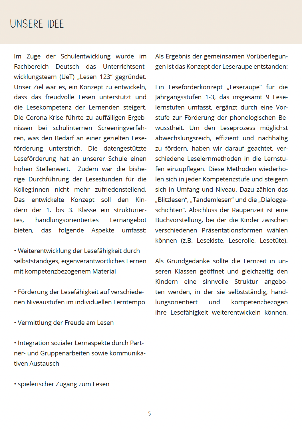 Leseraupe Lesekonzept für die Klassen 1-3