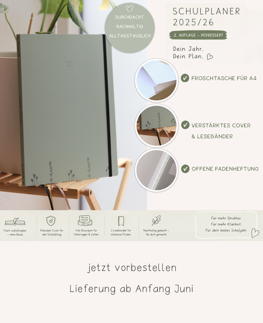 Offene Fadenheftung Schulplaner - Schuljahr 2026/2027 DIN A4 - VORBESTELLUNG