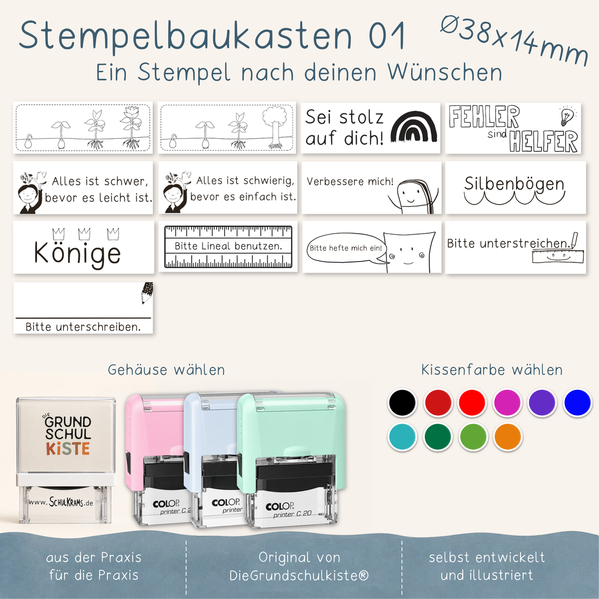 Stempelbaukasten - Ein Stempel nach deinen Wünschen (Modell Printer 20 - Abdruckfläche 38 x 14mm)