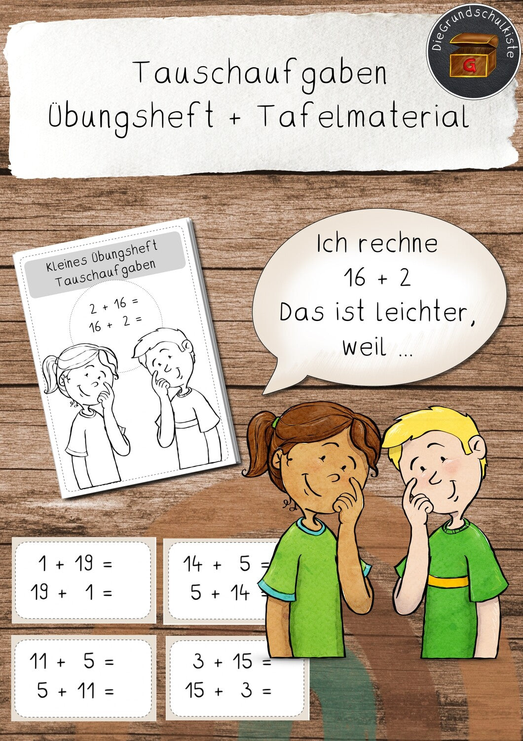 Tauschaufgaben - Tafelmaterial + Übungsheft (Mathe Klasse 1)