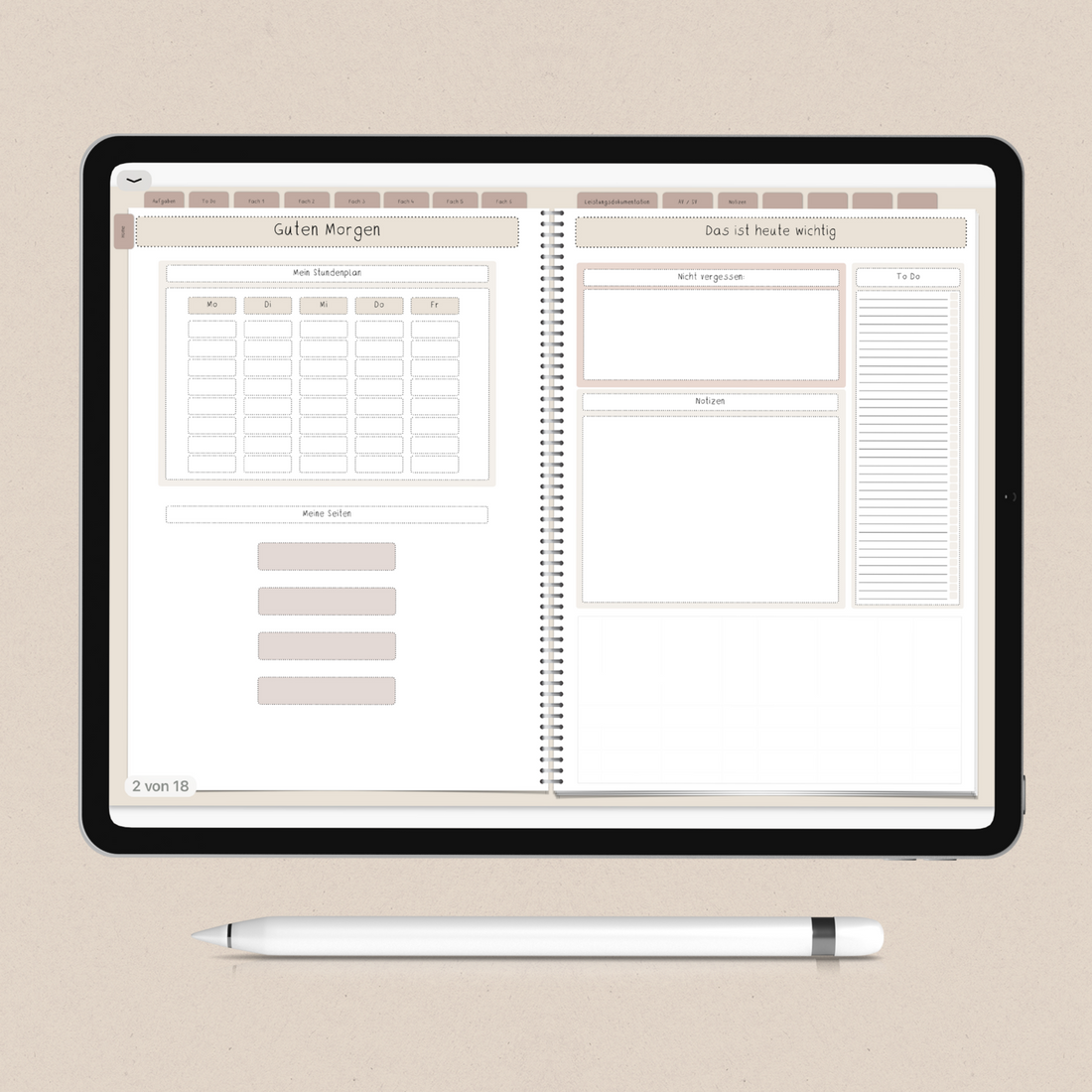 Digitaler Planer - Version 1 (Wochenplanung pro Fach)