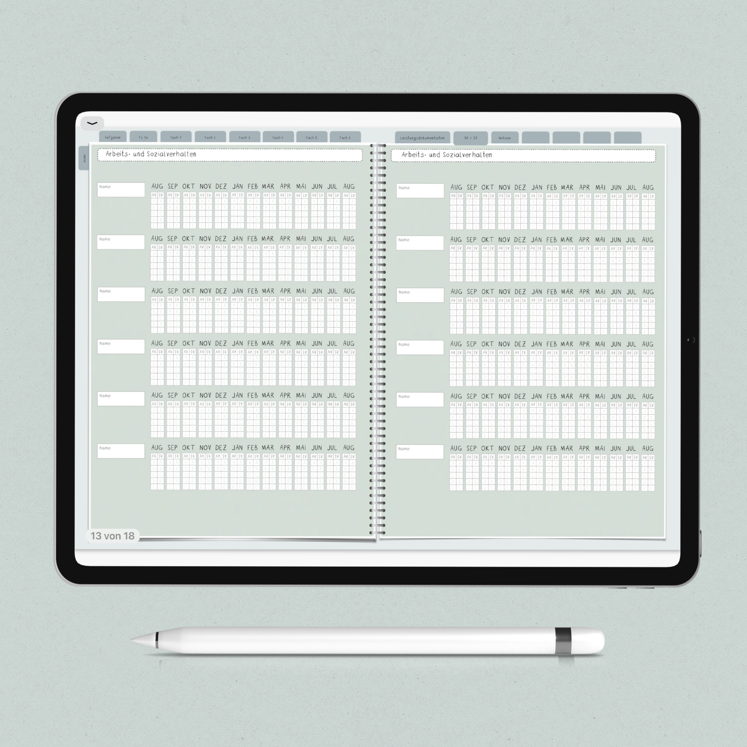 Digitaler Planer - Version 1 (Wochenplanung pro Fach)