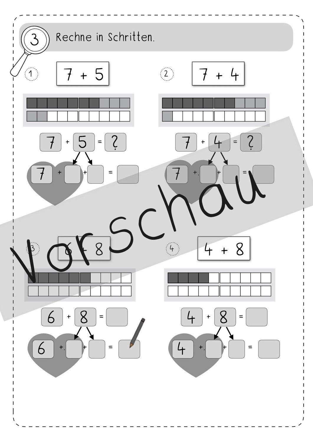 Zehnerübergang Addition - Übungsheft und Tafelmaterial