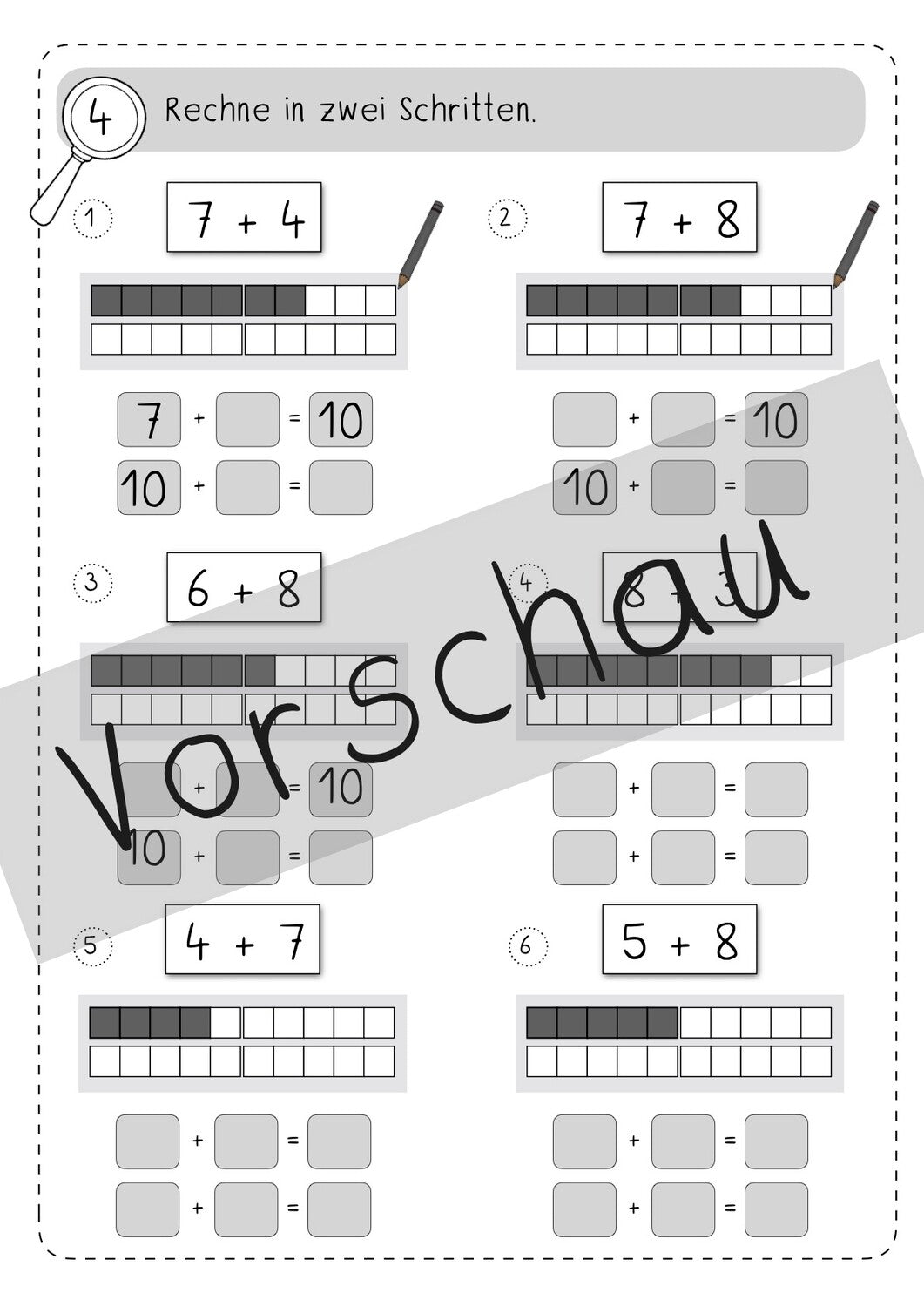 Zehnerübergang Addition - Übungsheft und Tafelmaterial