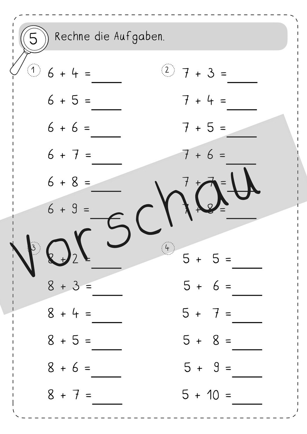 Zehnerübergang Addition - Übungsheft und Tafelmaterial