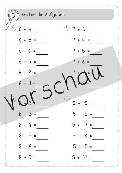 Zehnerübergang Addition - Übungsheft und Tafelmaterial